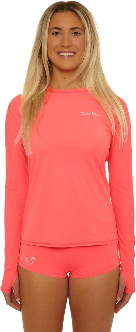 Salt Life Women's Live Salty Rash Guard Top, Long Sleeve, UPF 50+, Uv Sun Protection, Beach Cover Ups for Women, Small