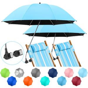 2 PACK Beach Umbrella with Clamp, 360 Adjustable Umbrellas for Chair, UPF50+ Umbrella for Beach Chair, Patio Chair, Wheelchair, Camping Chair, Golf Carts (Chair Not Included)