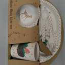 Qshare Bamboo Toddler Dinnerware Set,5Pcs Baby Plates Set,Bamboo Plates and Bowls Set,Christmas Dinnerware Set, Kids Dishes with Plate,Bowl,Cup,Fork and Spoon