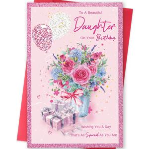 5 x Daughter Birthday Card from Mom, Happy Birthday Card for Daughter, Cute Birthday Gifts for Girls Her, 8x5.3 inches