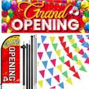 7 ft Red Yellow Grand Opening Banner with Pole Kit Advertising Feather Flag Decorations Grand Opening Store Sign Triangle Flags Set for Business Event Bar Restaurant Grocery Cafes Shop