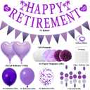Retirement Party Decorations for Women - Purple Happy Retirement Banner Balloons, Garland Paper Pompoms Bunting Farewell Decor for Retired Coworker
