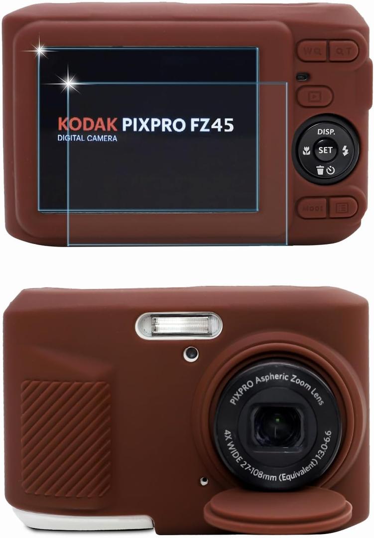 Case for KODAK PIXPRO FZ45 Digital Camera Accessories, Soft Silicone Protective Case, Slim Fit Sleeve with Removable Lens Cover and Screen Protector, Lightweight, Anti-Scratch (Brown)