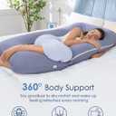 QUEEN ROSE Pregnancy Pillows, 60 Inch Cooling U Shaped Body Pillow for Sleeping, Extra Long Maternity Pillow for Pregnant Women, Body Support for Adults, with Soft Silky Cover, Blue, X-Large