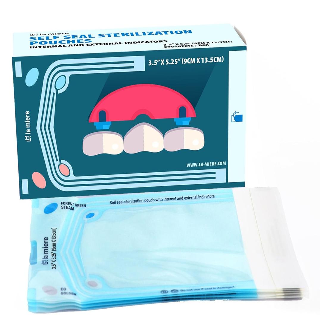 LA MIERE 200P 3.5"X 5.25" Self Sterilization Pouches for Dental Offices, Autoclave Pouch (3.25"x 5")