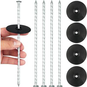8 Inch Heavy Duty Landscape Stakes with Gasket Caps - 50 Sets Galvanized Spiral Garden Landscape Stakes Kit for Securing Weed Barrier Fabric, Artificial Turf, Tent and More