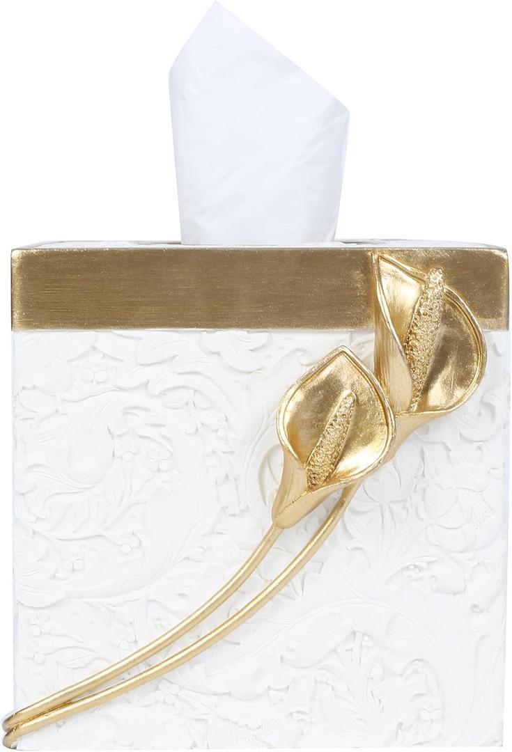 Hymmah Modern Square Tissue Box Cover Holder,Bathroom Accessories Decor Unique Design Tissue Box Cover for Bathroom Vanity Counter Tops Also Great for Bedrooms and Living Rooms (Common Callalily)