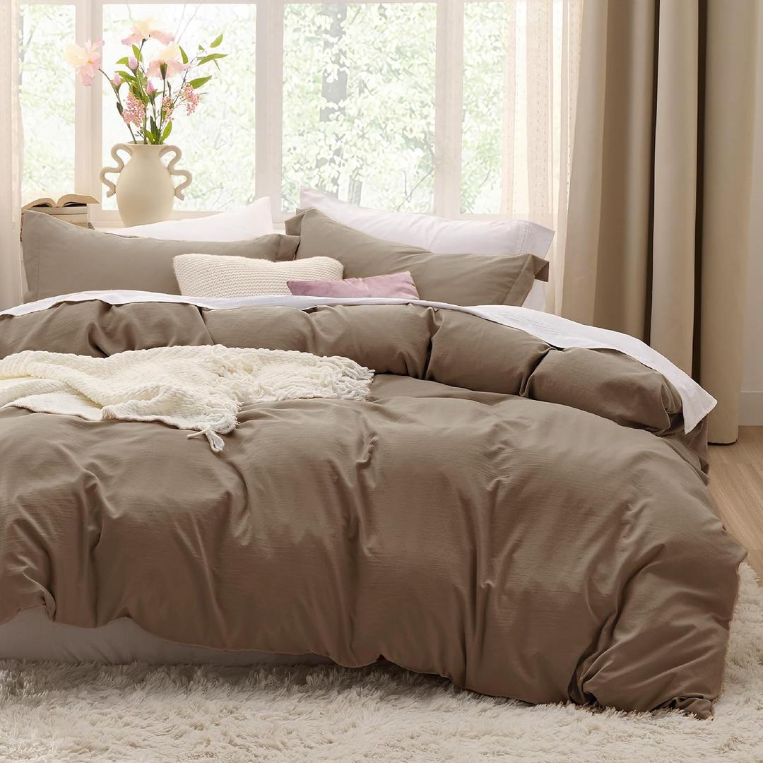 Bedsure Coffee Duvet Cover Full Size - 3 Pieces Prewashed Extra Soft Cotton-Like Polyester Bedding Set, Includes 1 Duvet Cover 80x90 Inches with Zipper Closure & 2 Pillow Shams, No Comforter, 02 - Brown (No Comforter), Full (80" X 90")