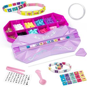P&C Bead Bracelet Making Kit for Girls 8-12 DIY Bracelet Maker with 220+ Beads, Storage Box, Letter Stickers & Tools - Jewelry Making Kit for Kids Arts and Crafts Set Birthday Christmas Gift