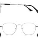 Classic Square Polygon Reading Glasses for Men Women Light Blocking Computer Readers Spring Hinge Metal Frame (Silver)