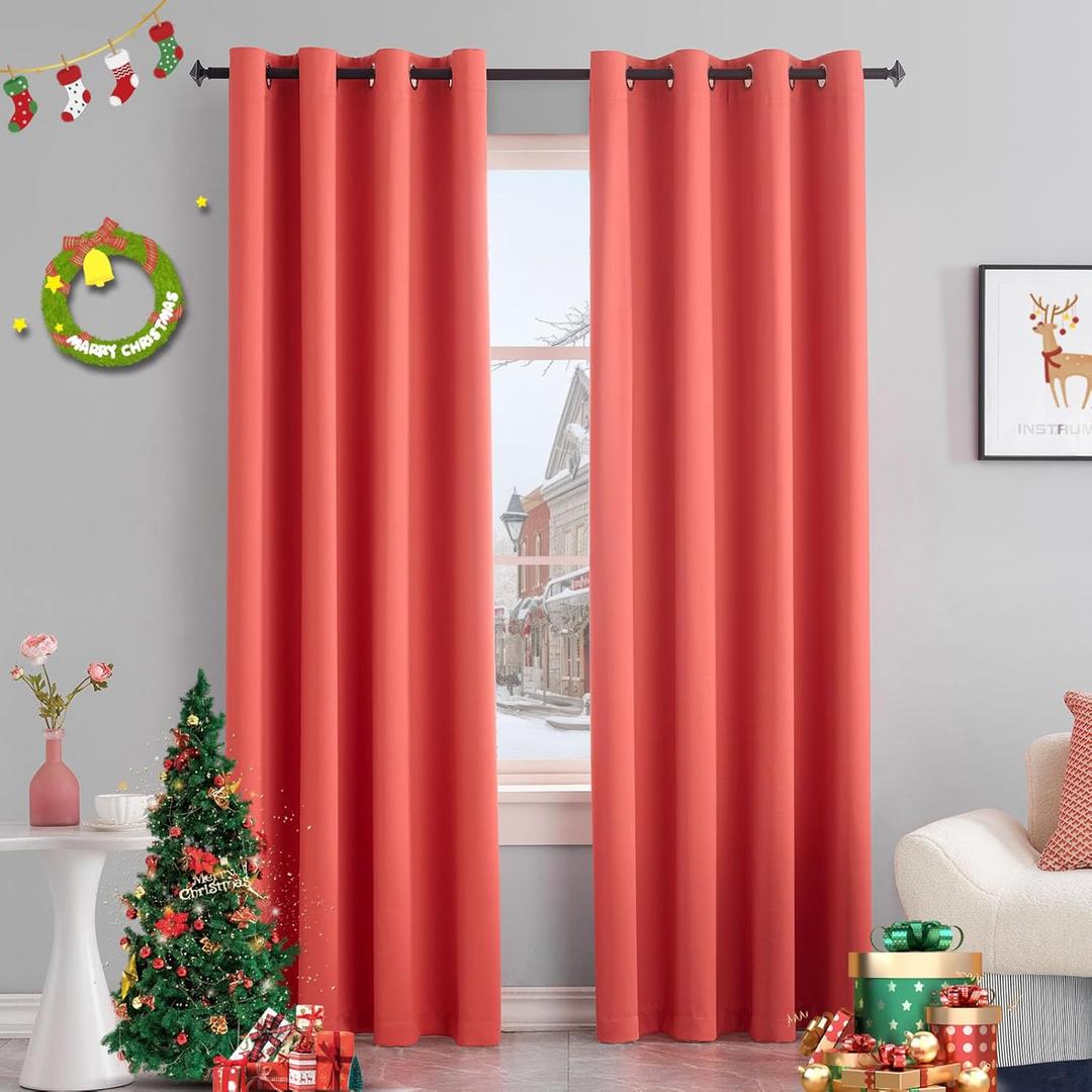 Coral Blackout Curtains 2 Panels for Bedroom - 84 Inch Length Thermal Insulated Room Darkening Grommet Drapes 1 Pair