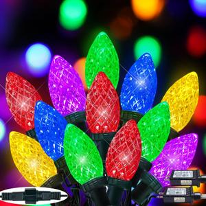 2-Pack Extentable C9 Christmas Lights Outdoor Indoor, 66 FT 100 LED Christmas String Lights Plug in with 8 Modes & Timer, Waterproof Fairy Twinkle Light for Xmas Tree Yard Decorations (Multi-Colored)