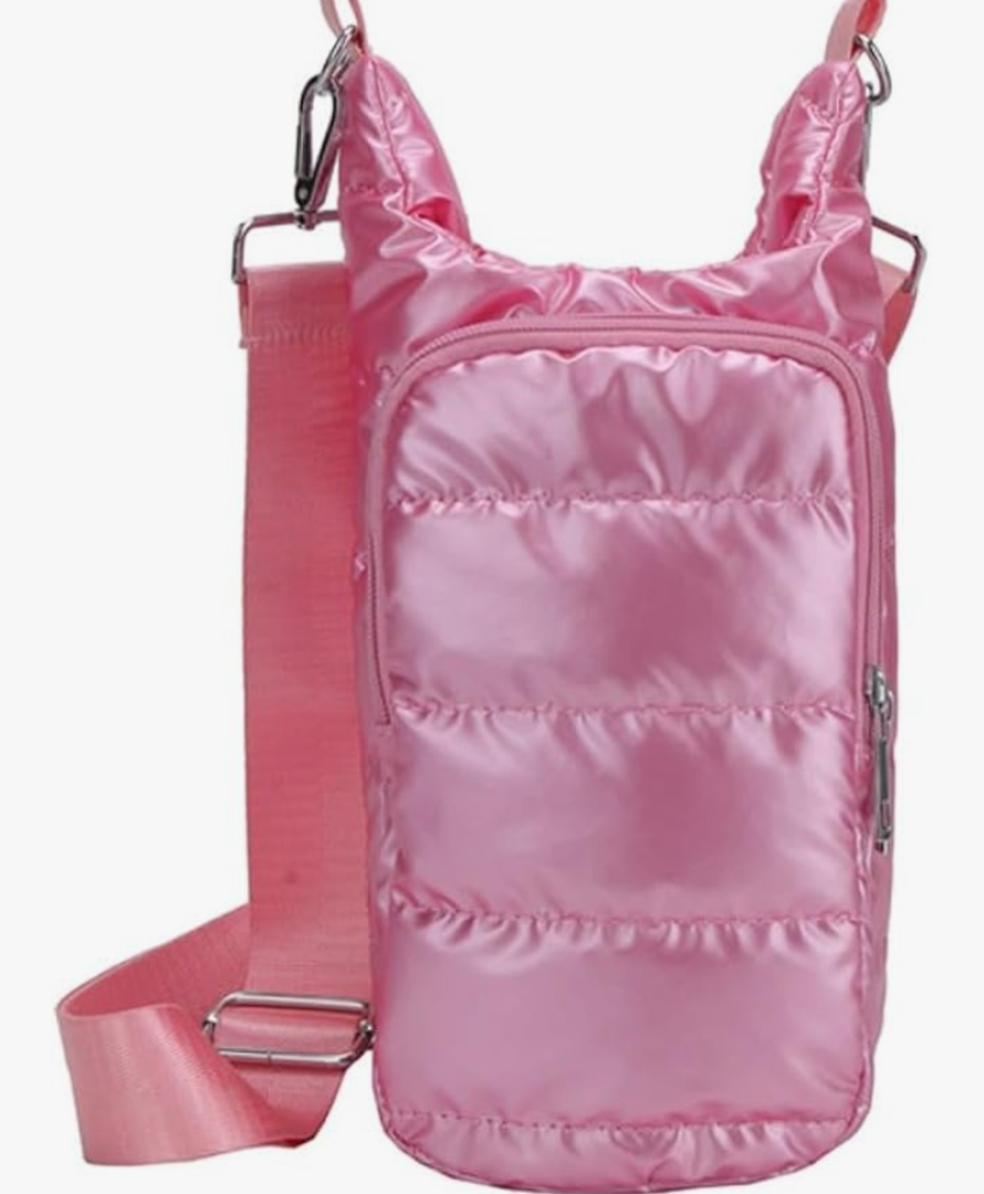 Water Bottle Carrier Bag with Phone Pocket Puffer Tote Bag Quilted Crossbody Shoulder Bag Water Bottle Holder with Strap