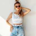 Skinny Belts for Women Trendy Thin Ladies Belts for Jeans Pants Dresses (waist 30"-33", Blue&white)