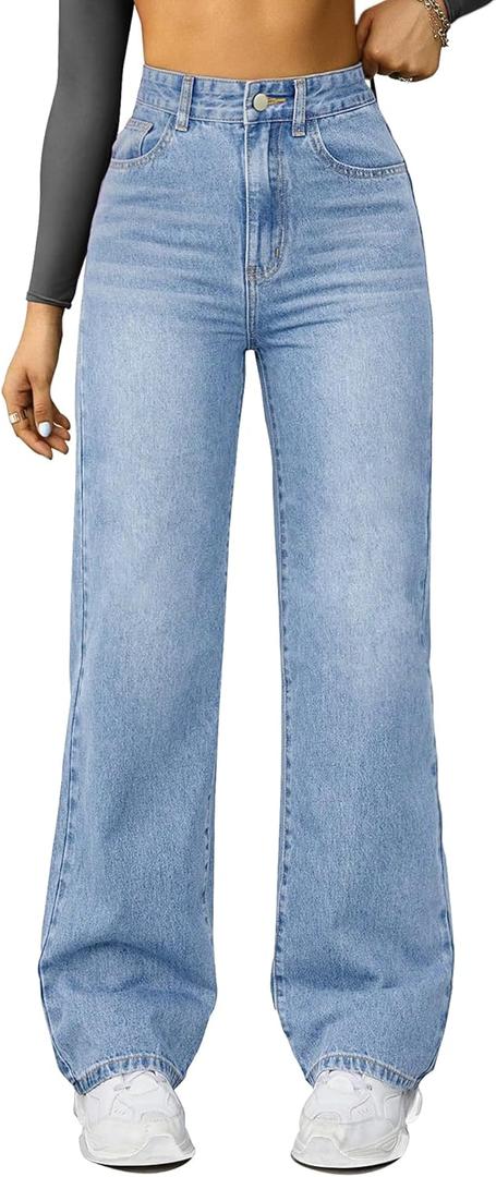 Straight Leg Jeans for Women,High Waisted Wide Leg Loose Microelastic Boyfried Denim Pants A-Blue, 12