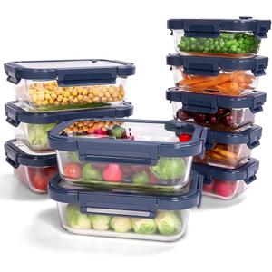BOROHOUSE 10Pack Glass Food Storage Containers with Tempered Lids – Borosilicate, Airtight, OvenSafe (4°F~950°F), BPAFree, 4.4 & 1.6 Cup, LeakProof, Dishwasher Safe (Blue)