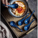 Soup Spoons Set Of 4, Chinese Deep Soup Spoon - 6.5 Inch Ceramic Korean Tablespoons for Ramen, Rice, Noodle, Asian Spoons with Deep Hook Design, Vintage Blue