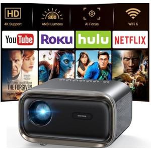 Projector with WiFi and Bluetooth: [Auto Focus/Keystone] - NICPOW Full HD 1080P 4K Supported Portable Bluetooth Projector for Gaming Devices and Phones - Ideal for Indoor Outdoor Use - Grey