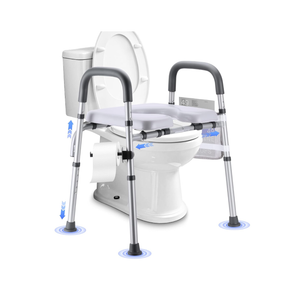 Raised Toilet Seat with Handles, Toilet Seat Riser for Seniors with Adjustable Height & Width. Cozy Padded 500lb Handicap Elevated Toilet Seat for Elderly, Surgery, Pregnant, Fit Any Toilet