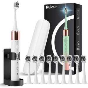 Electric Toothbrush, 10 Brush Heads & Travel Case, 42,000 VPM Electric Motor & USB Charging, 5 Modes with Smart Timer, Ultra Whitening Toothbrush for Adults and Kids