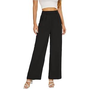 KICZOY Women Wide Leg High Waist Wide Leg Pants Loose Fit Back Elastic Waist Pleated Front Trousers for Work Casual, XL