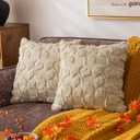 Beige Fall Leaf Throw Pillow Covers 18x18 Inch Set of 2, Soft Faux Fur Ginkgo Patterned Accent Pillow Cases for Couch Sofa Farmhouse Autumn Harvest Holiday Decorations