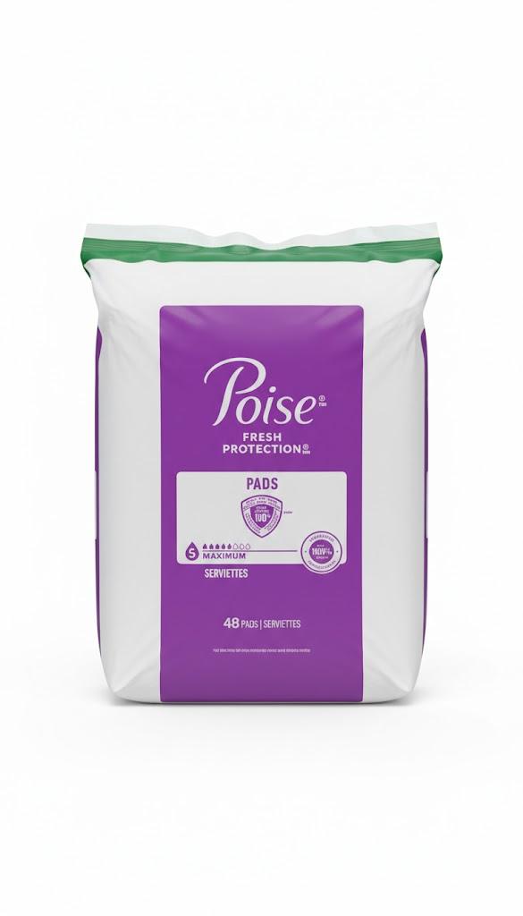 Poise Incontinence & Postpartum Pads for Bladder Leaks, 5 Drop Maximum Absorbency, 48 Pads
