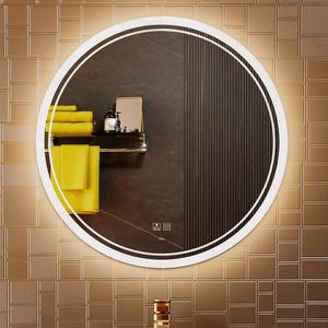 KWW Round Mirror Bathroom LED Lighted Mirror, Illuminated Dimmable Anti-Fog Wall-Mounted Makeup Vanity Mirror with Lights (23.5" L x 23.5" W)