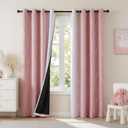MYSKY HOME Pink and Greyish White 95% Blackout Ombre Curtains 90 inch Long 2 Panels for Girls Bedroom Geometric Pattern Black Out Thermal Insulated Wave Line Foil Print Grommet Window Curtains, 52" W