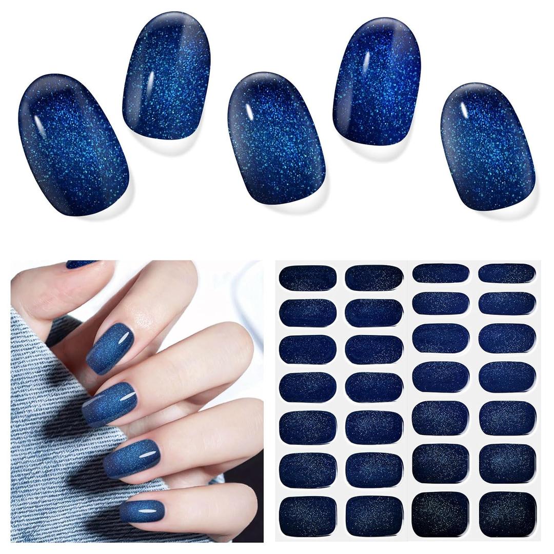 2 x Semi Cured Gel Nail Strips, 28 pcs Gel Nail Stickers Work with Any UV Lights, Long-Lasting Nail Wraps, Stick on Nails for women Easy to Apply & Remove