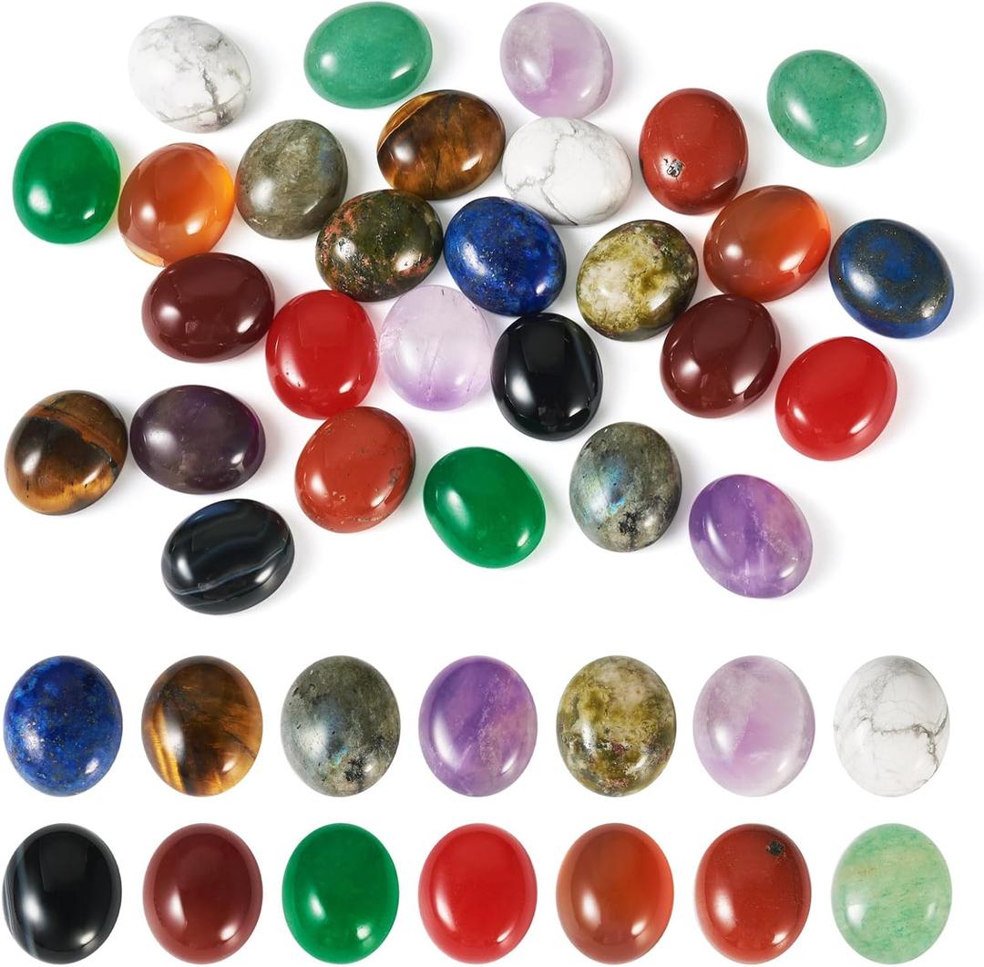 28 Pcs Oval Gemstone Cabochons Flatback Healing Crystal Stone Cabochons 12x10 mm Natural Stone Dome Cabs for Jewelry Making Necklace Bracelet DIY Craft Photo Frame