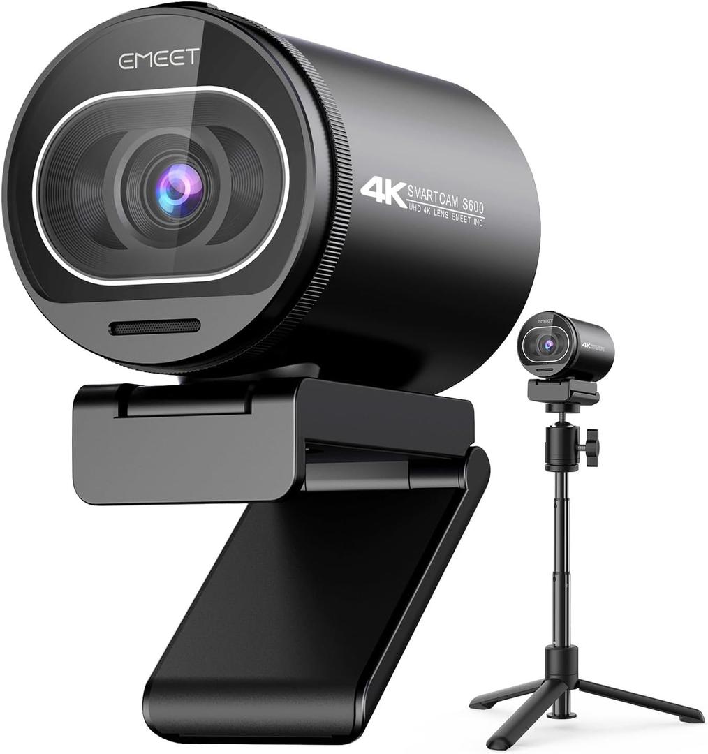 EMEET S600 4K Webcam with Tripod for Streaming - Sony 1/2.55'' Sensor, PDAF Autofocus, 1080P@60FPS, 2 Noise Reduction Mics, Built-in Privacy Cover, 73 FOV, Streaming Webcam for Product/Game/Beauty
