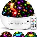 COOLNIGHT Boy Room Decor, 93 Lighting+3 Films Toddler Room Decor, Remote+Dimmable+360° Slient Nightlight for Baby Nursery, Starry Night Light Up Toys, Moon Projector (White)