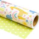 WRAPAHOLIC 30 Inch Reversible Baby Shower Wrapping Paper - 30 Inch x 33 Feet - Animals & New Baby Design for Neutral Baby Shower, Boys Girls Kids Birthday