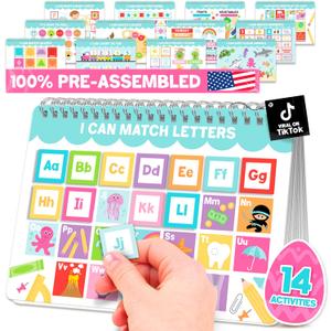 Hadley Designs My First Busy Book Toddlers 3-5, Montessori Preschool Learning Activities Age 4-5, 174 Pcs Velcro Busy Book, Travel Toys Airplane Car Quiet Time, Sensory Toys, Easter Gifts for Kids