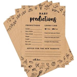 GardenCity Baby Shower Predictions & Advice Cards, Baby Shower Games, Boy or Girl, 50 Cards, Gender Neutral, Kraft