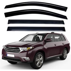 Lightronic Extra Durable Outside-Mount Auto Vent Window Visor, Fits 2008-2013 Toyota Highlander, UV Protection Rain Guard, Original Wind Deflector, No-Drill Easy Install, Dark Smoke, 4-Pcs