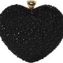 Cute Heart Shape Clutch Purse Mini Love Heart Rhinestone Wedding Handbag Party Women Purse (Black)