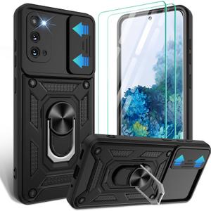 Gritup for Samsung Galaxy-S20 Case[Not fit S20+ Plus/s20 fe/s20Ultra] with Slide Camera Cover & [HD Screen Protector2],360Rotation Ring Kickstand [Military Grade],Black