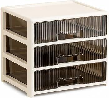 CALANDIS Desktop Drawer Organizer for Office, School, and Cosmetics - A4 Paper Storage Box 3-Tier Short Drawer