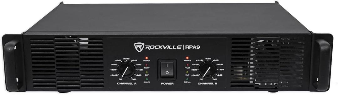 Rockville RPA9 3000W Peak/800W RMS 2 Channel Power Amplifier, High Output, Durable Build, Versatile Inputs, for DJs and Pro Audio
