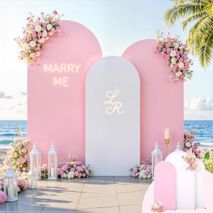 Arch Backdrop Cover White Pink Double-Sided Wedding Arch Covers Spandex Backdrop Stand Cover for Birthday Party Ceremony Bridal Baby Shower Banquet Decoration 6FT 6.6FT 7.2FT 3PCS