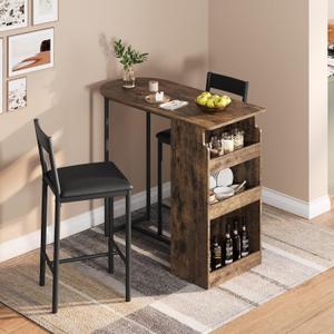 Small Space-Saving Table, Dining & Bar Height with Built-in Storage Shelves, Vintage Style Kitchen Table and Chairs Set, for Compact Kitchen/Dining Room/Breakfast Nook, Vintage