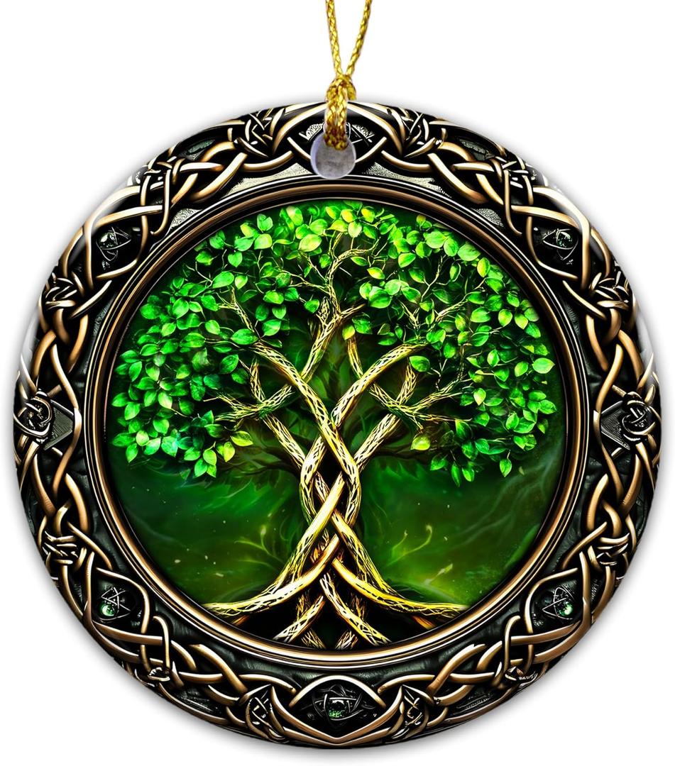 3 x Irish Ornament 2025, the Celtic Tree of Life Ornament Irish Ancestry Symbol Spiritual Home Decor, Pagan Wiccan Symbolism, Celtic Knot Design for Heritage Ceramic Material Christmas Occasion