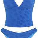ZAFUL Women's Spaghetti Strap Tankini Swimsuits V Neck Tummy Control Tie Side Thong Bikini Swimsuits 2 Piece Bathing Suits Size L