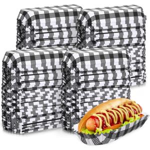 Yinkin 300 Pcs Paper Hot Dog Trays Valentine's Day 6 Inch Food Trays Concession Stand Supplies Disposable Hot Dog Holder Paper Hotdog Boats Rectangular Liners for Christmas Party