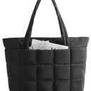 BAGSMART Expandable Tote Bag for Women, Zippered Puffer Design with Water-Resistant Quilted, Nurse and Carry-On Travel Bag, Black