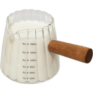Espresso Cups With Wood Handle 6oz, Espresso Accessories, Milk Frothing Pitcher, Glass Measuring Cup, Shot Glass