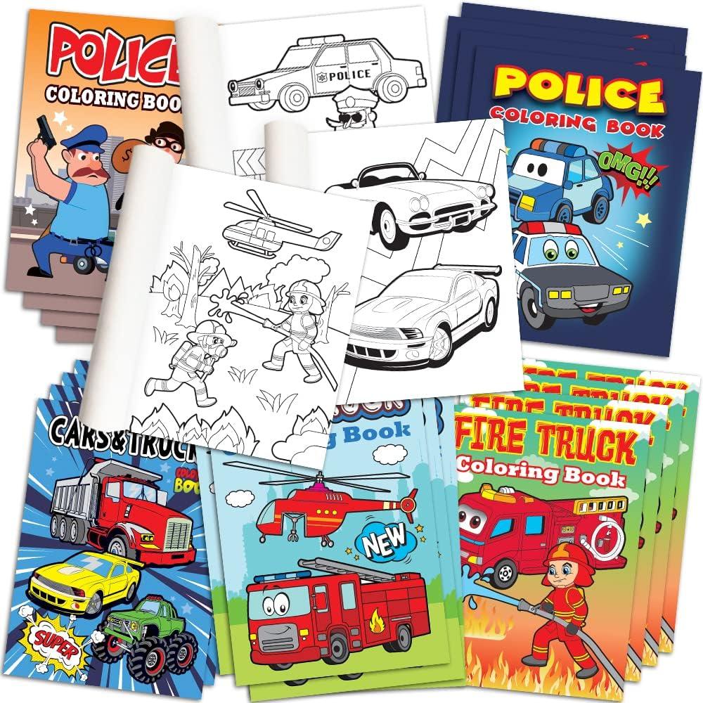 ArtCreativity Police & Firefighter Coloring Books for Kids, Bulk Set of 20, 5 x 7 Inch Small Color Booklets in Assorted Designs, Fun Birthday Party Favors, Educational Art Gifts for Boys and Girls, 4 Pack