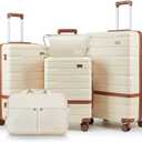 NEISIA Luggage Sets 3 Piece with TSA Lock Hardside PC+ABS Carry On Suitcase with Spinner Wheels Lightweight Rolling Travel Luggage Sets with YKK Zippers (Beige), 5 piece sets（20/24/28/DB/TB）